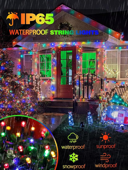 4 Pack 180FT Solar Christmas Lights Outdoor Waterproof, Super Bright 320 LED Solar String Lights with 8 Lighting Modes, Green Wire Twinkle Tree Light for Outside Xmas Party Decorations (Multi-Colored)