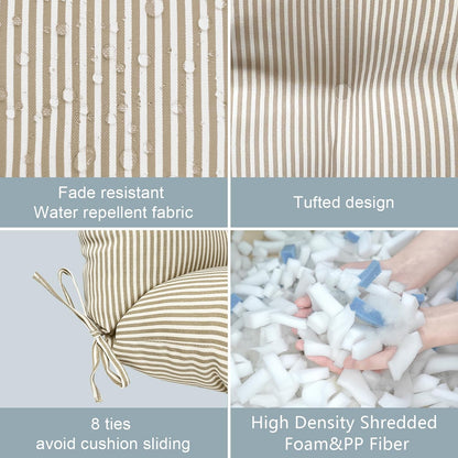LVTXIII Outdoor Seat and Back Chair Cushion Patio Tufted High Back Cushion with Ties, Seasonal Replacement Rocking Chair Cushion for Home Office Garden Use, 44” L x 22” W, Set of 2, Stripe Beige