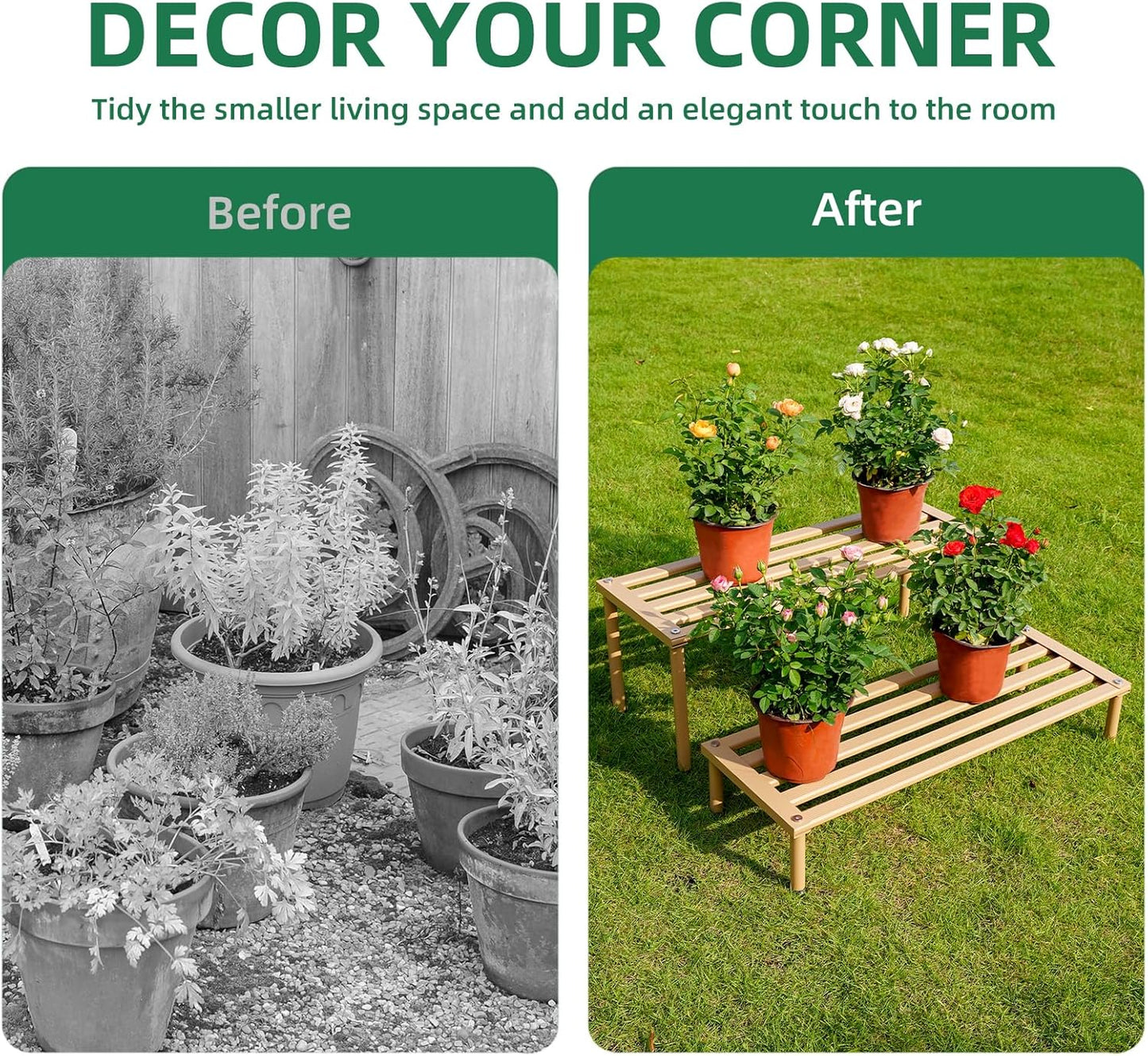 Metal Plant Stand, Rust-proof Aluminum Display Rack, Plants Display Stands Decoration Racks for Living Room Garden Balcony Patio (Wood Color, 31.5Inch Tall Leg)