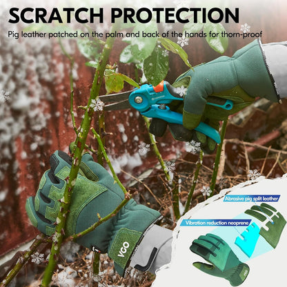 Vgo... Winter Gardening Gloves Women,Safety Work Gloves, Puncture-proof,Thornproof,Touchscreen(1 Pair,M,Green,SL7471FLWP)