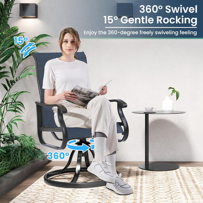 Amopatio Patio Swivel Chairs Set of 6, Outdoor Swivel Rocker Dining Chairs with All Weather Textilene High Back & Metal Frame, for Backyard Deck Lawn Garden, Navy Blue