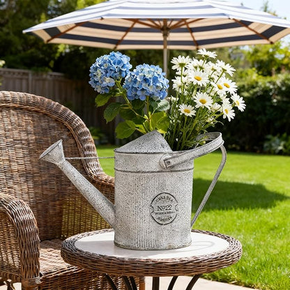 Vintage Galvanized Metal Watering Can - Rustic Farmhouse Design Watering Pot, Garden Decorative Planter for Home Patio Outdoor Wedding Party Decor