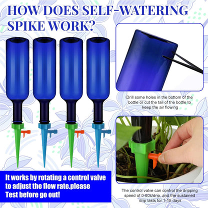 Plant Watering Devices with Self Watering Spikes and 26 oz Plastic Bottles Plant Waterer Devices with Adjustable Control Valve Switch Indoor Outdoor