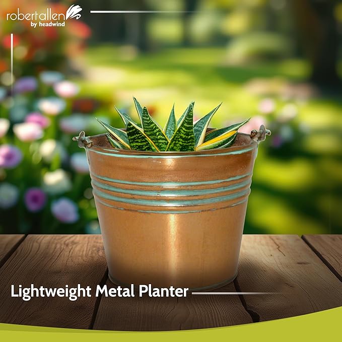 Headwind Vintage Collection - 6 Inch Vintage Copper Banded Planter with Handles – Galvanized Bucket Planter - Decorative Small Planters for Indoor Plants & Outdoor Use by Robert Allen