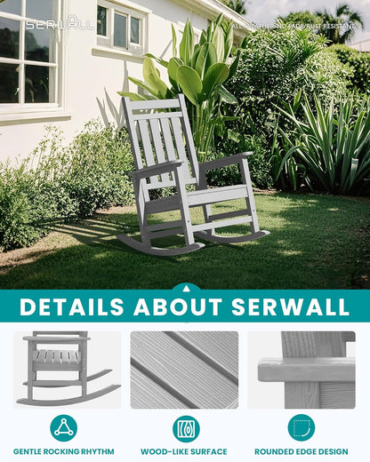 SERWALL Oversized Outdoor Rocking Chair Set of 2, HDPE Rocker for Adults, Patio Rocking Chairs for Porch, Sliver Gray