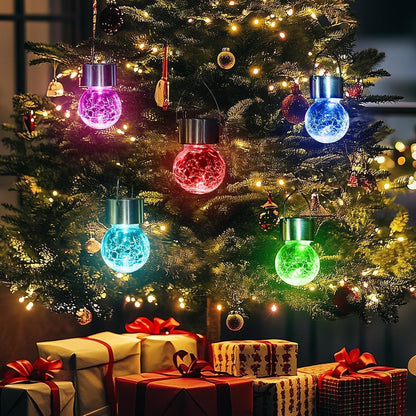 8 Pack Solar Lanterns, Christmas Decoration Lights with Multi-Color Changing Cracked Glass Hanging Ball Solar Outdoor Lights Waterproof Hanging Light for Garden, Yard, Patio, Lawn