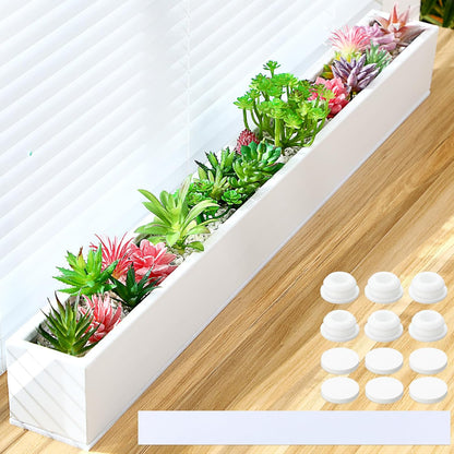 32 x 3.5 x 3.5 Inch Long Rectangular Planter Box Window Sill Plant Box Metal Water Trough Indoor Large Modern Steel with Drainage Holes Herb Garden Home(White)