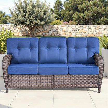 5-Piece Rotating Balcony Chair Set with 31-inch T-Shaped Wide backrest - Rattan Outdoor Rotating Balcony Chairs, Wide backrest Comfortable Outdoor Sliding Chair - Brown | Blue