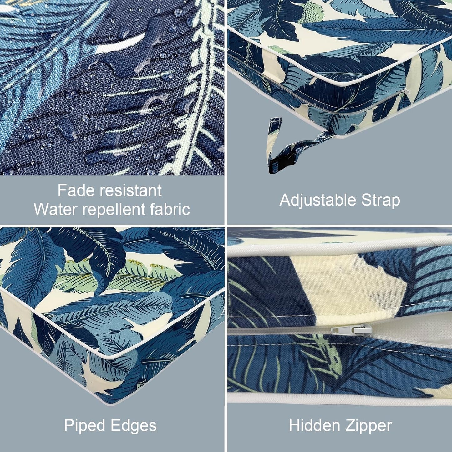 LVTXIII Patio Chair Cushions 22"x22"x3", Water-Repellent Outdoor Seat Cushions for Patio Furniture, Square Chair Pads with Ties for Home Garden Decoration, Set of 2, Swaying Palms Blue