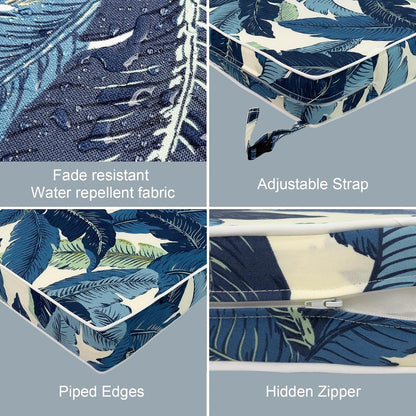 LVTXIII Patio Chair Cushions 22"x22"x3", Water-Repellent Outdoor Seat Cushions for Patio Furniture, Square Chair Pads with Ties for Home Garden Decoration, Set of 2, Swaying Palms Blue