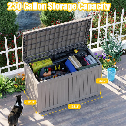 DRATO 230 Gallon Deck Box, Waterproof Resin Large Outdoor Storgae Box for Patio Furniture, Patio Cushions, Gardening Tools, Pool and Sports Supplies, Lockable