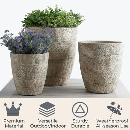 17.7"+13.8"+9.8" Dia Round Concrete Planter Set of 3, Large Indoor Outdoor Planter, Flower Pots with Drainage Holes and Sealing Plug for Garden, Patio, Home, Office Weathered Concrete Gray