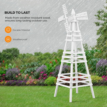 VINGLI Outdoor Yard Windmill, Wooden Wind Spinner for Garden Yard Lawn Patio Decoration (White, Large)