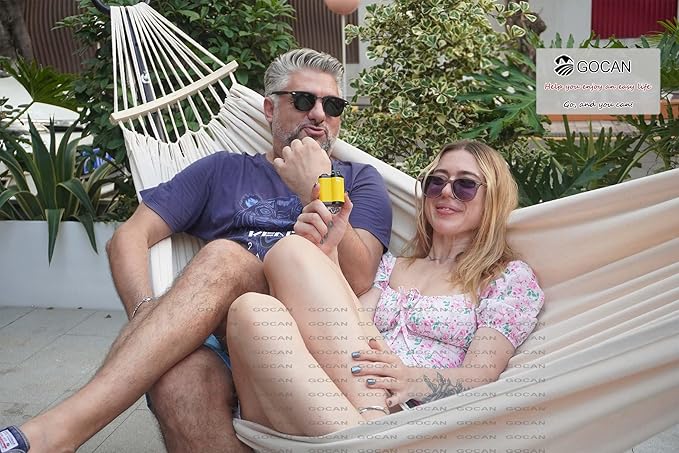 Double Hammock 2 Person Large 220x150cm with Steel Stand and Removable Spreader bar Load 500lb, Canvas Cotton Hammocks for Patio Porch Garden Backyard Outdoor and Indoor