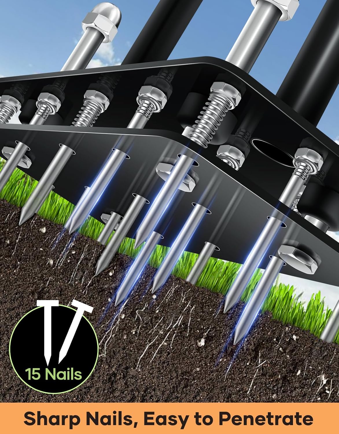 Lawn Aerator Tool, Manual Metal Spike Aerator Lawn Tool with Spring Base, Automatic Leaf and Dirt Cleaning, Grass Aerator for Lawn Care, Soil Loosening, Yard Aerating, Garden Tool