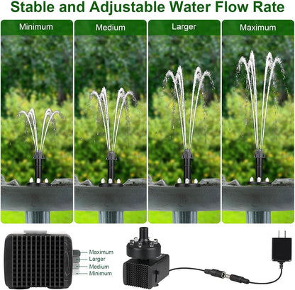 24-Hours Working Bird Bath Fountains Plug in, Jutai Adjustable DC 12V Water Fountain Pump with LED Light for Birdbath, Garden, Small Fish Tank, Pond,16.4Ft Power Cord, Adapter Included(White)