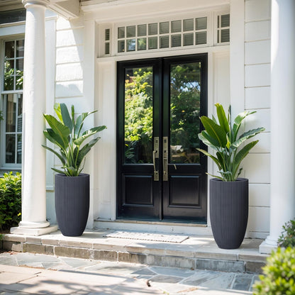 Kante 24 Inch Tall Round Concrete Planter, Large Indoor Outdoor Plant Pots with Drainage Hole and Rubber Plug, Modern Decorative Garden Pots for Home Patio Porch, Textured Charcoal