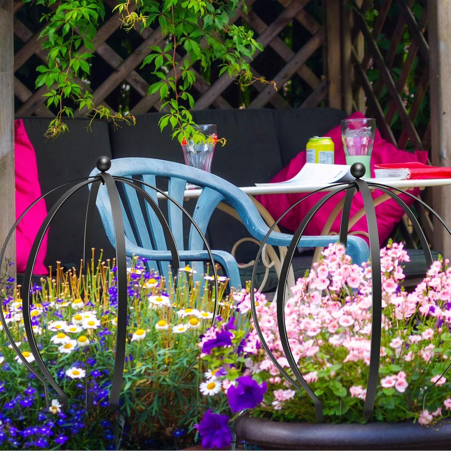 2 Pcs Black Large Metal Trellis 27" x 23" Metal Garden Spheres for Climbing Plants Vine Stem Outdoor Indoor Plant Trellis for Potted Plants Flowers Decorative Support Holder