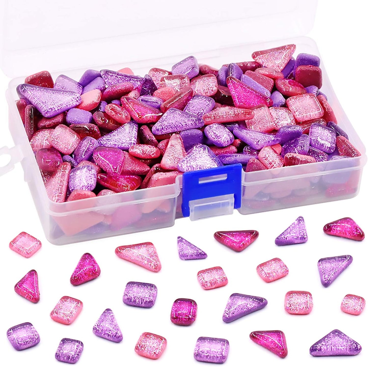 Swpeet 1 Pound Mixed Colors Shine Crystal Series Mosaic Tiles Assortment Kit, Square and Triangle Genuine Mosaic Tiles Glitter Crystal Mosaic Perfect for Home Decoration Crafts - Mosaic Tiles H