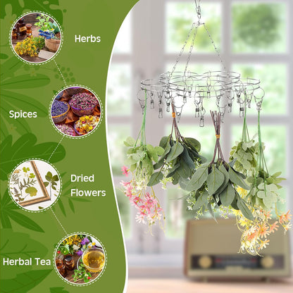 Bokon 4 Pcs Hanging Drying Rack for Herb Macrame Flower with Stainless Clip Dryer Hook for Drying Herb Air Plants Spices Flower Hydroponic Plant Ready to Use with Ceiling Hook(Plum Shape)