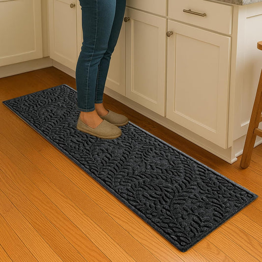 WaterHog Indoor/Outdoor Door Mat, 2' x 5', Made in USA, Durable & Skid-Resistant Front Door Rug, Decorative, Water-Trapping & Heavy-Duty Entryway Floor Mat for Your Home, Boxwood Collection, Charcoal