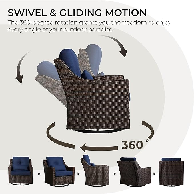 CHITA Patio Wicker Chair, 360° Rocking Swivel Outdoor Rattan Chair with Thickened Cushions for Backyard, Poolside, Garden or Porch