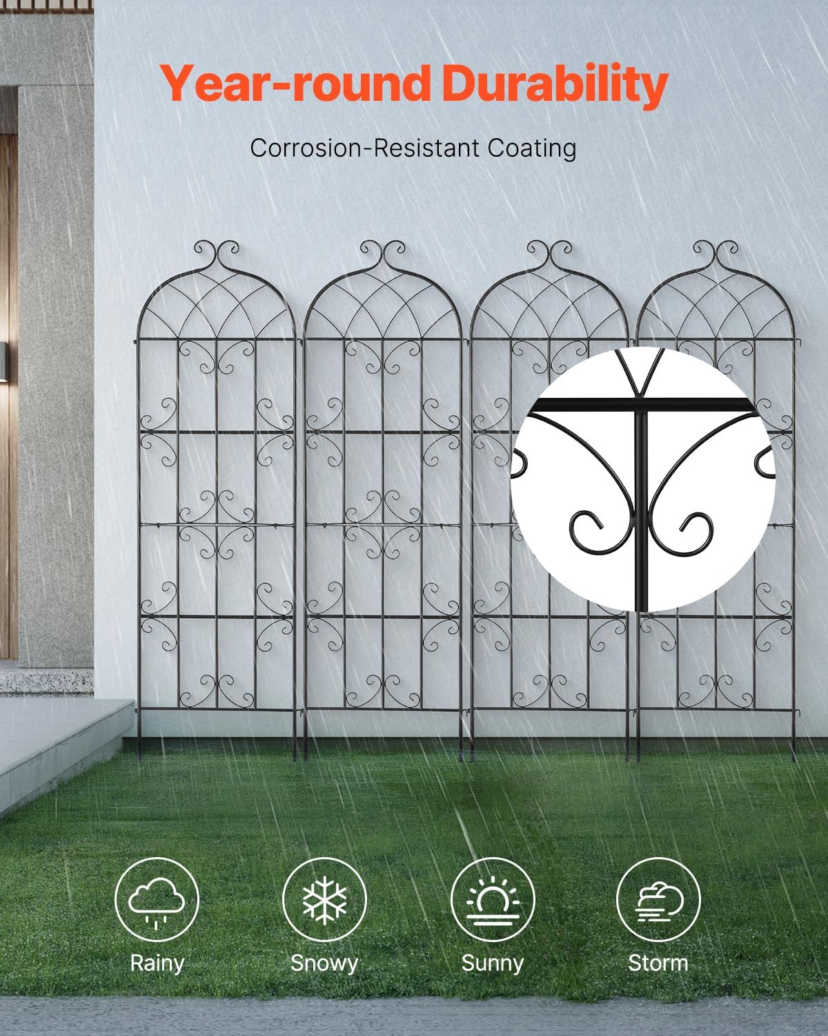 VEVOR 71 x 20 in, 4 Packs Rustproof Metal Garden Flower Trellis, Outdoor Climbing Rose & Cucumber Support, Decorative Clematis Trellis for Courtyards & Lawns