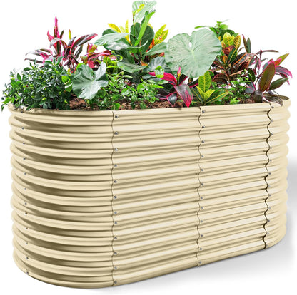 Land Guard 6x3x3ft Oval Galvanized Raised Garden Beds, Large-Capacity Metal Planter Box Outdoor, Durable Deep Raised Garden Bed 3ft Tall, Raised Beds for Gardening Vegetables, Cream Yellow