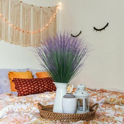 12Pcs Artificial Grass Plants, Faux Shrubs Wheat Grass, Artificial Tall Grass Fake Plants for Outdoor Decor,Artificial Greenery Stems Weed for Room Indoor Home Decor（Green Purple Tail）