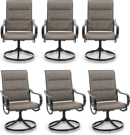 PHI VILLA Outdoor Swivel Patio Dining Chairs Set of 6, All Weather Patio Chair with Padded Textilene & Metal Frame for Outdoor Poolside Lawn Garden, Brown