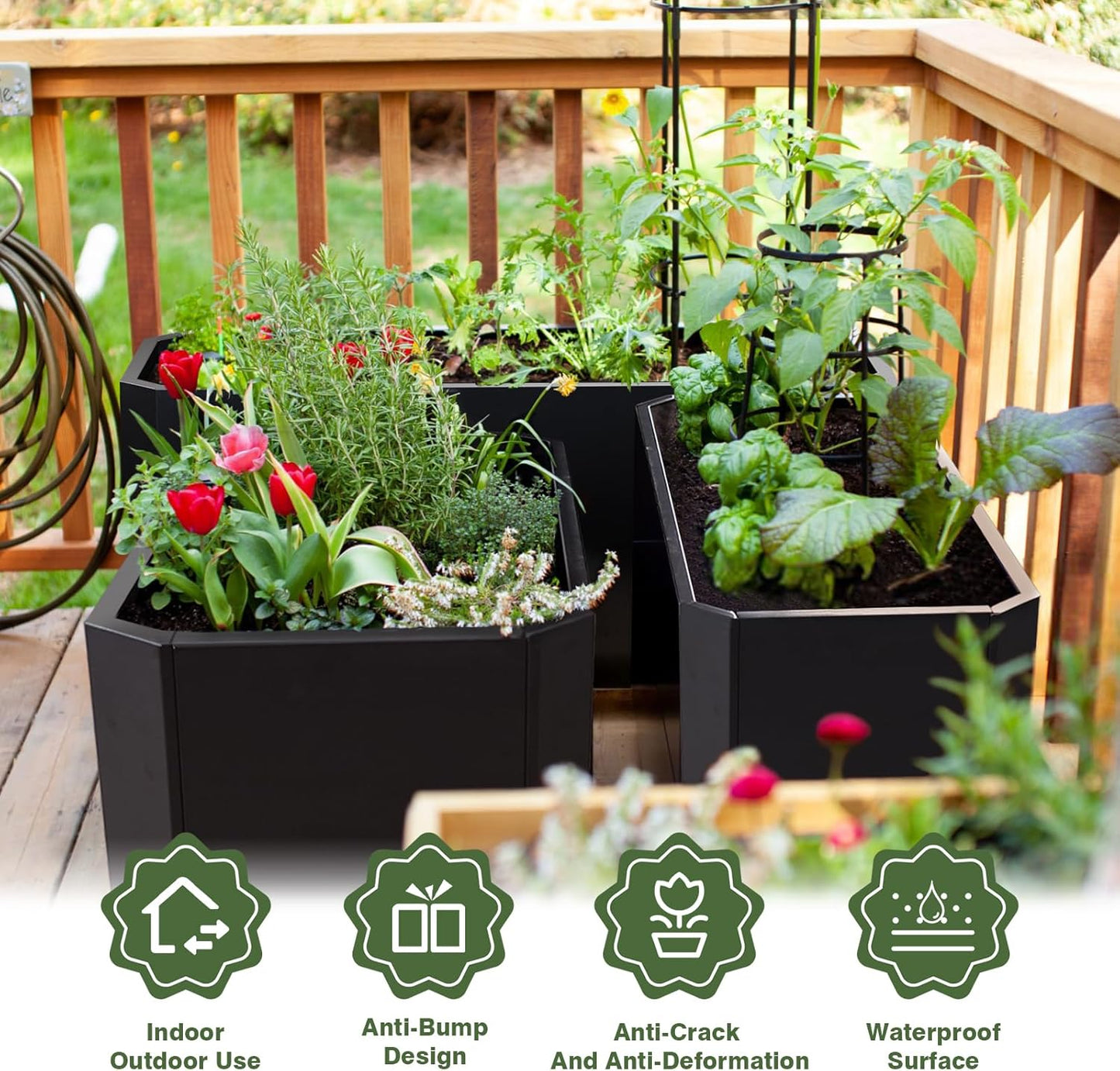 Steel Planter Box-36"x15"x15"-Large Rectangular Planter Indoor or Outdoor Black Matel Planter Box Commercial Residential for Patio Porch Deck Home Backyard