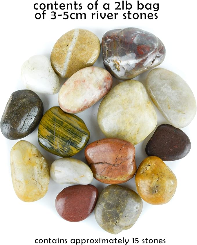 2 lbs Approx. 15 River Rocks Stones for Plants Pebbles for Indoor Plants | Aquarium Fish Tank Rocks | Polished Decorative Rocks for Vases (2-3 Inches)