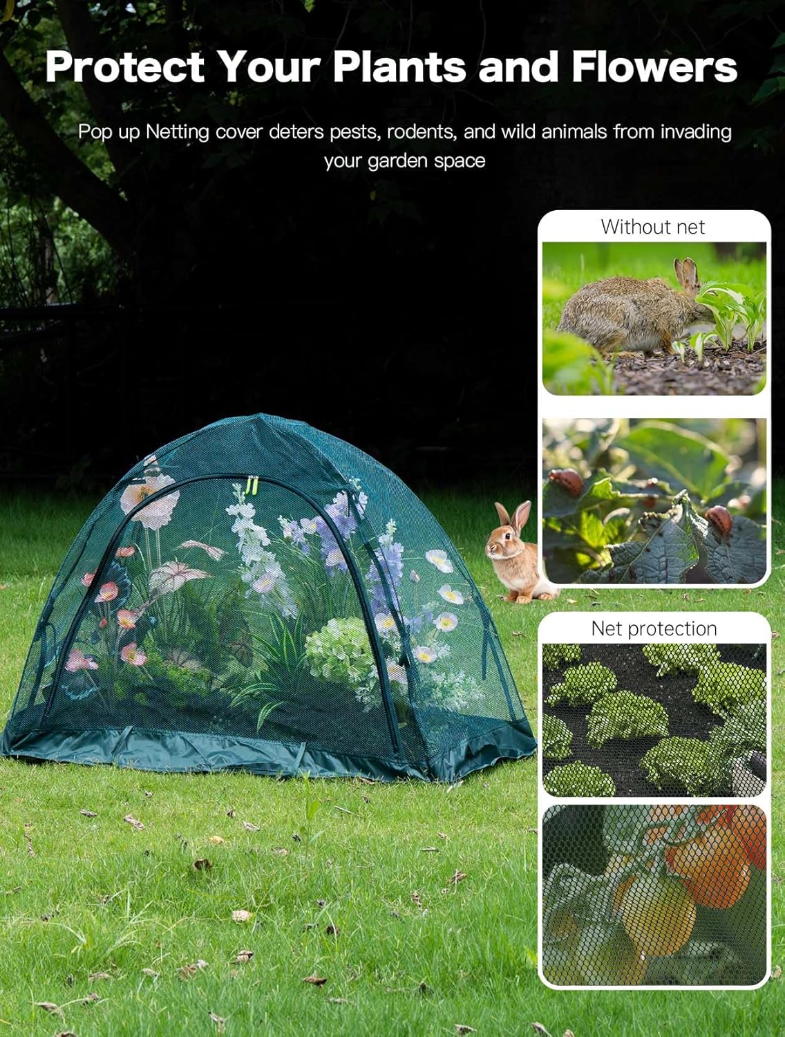 Pop up Gardening Net Cover,44x21.6x31.5 inches Pack of 2,Pest Guard Cover for Vegetables Fruits Durable Plant Gardening Net, Pop-Up Chicken Pen for Small Animals Outdoor Run and Pet Enclosure
