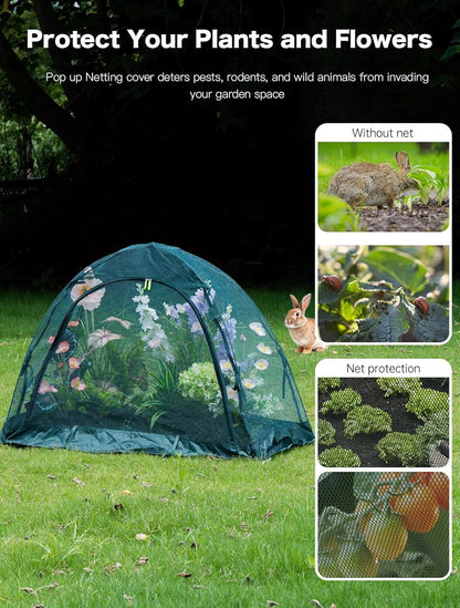 Pop up Gardening Net Cover,44x21.6x31.5 inches Pack of 2,Pest Guard Cover for Vegetables Fruits Durable Plant Gardening Net, Pop-Up Chicken Pen for Small Animals Outdoor Run and Pet Enclosure