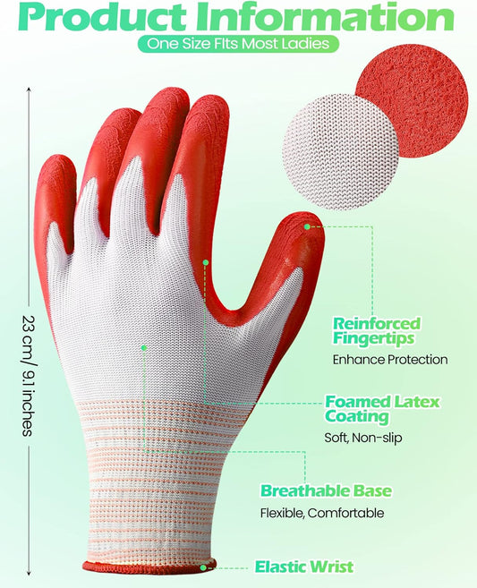 Irenare 16 Pairs Gardening Gloves Bulk for Women Breathable Rubber Coated Yard Garden Gloves Outdoor Protective with Grip