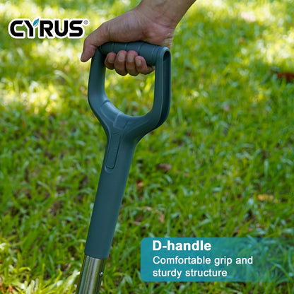 CYRUS Garden Shovel for Digging, 28 Inches in Total Length, Mini D-Shape Heavy Duty Shovel with Serrated Edges, Suitable for Garden, Lawn and Outdoor Camping