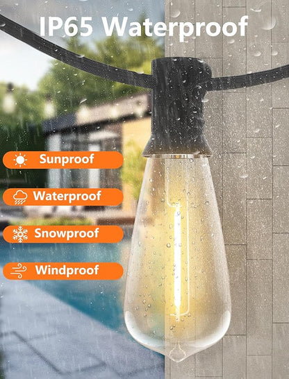 LED Patio String Lights 20Ft with 22 ST40 LED Edison Bulbs, Waterproof Outdoor Hanging Lights for Porch, Deck, Garden, Backyard, E17 Base, 2700K Dimmable, Vintage String Lights- Black Wire