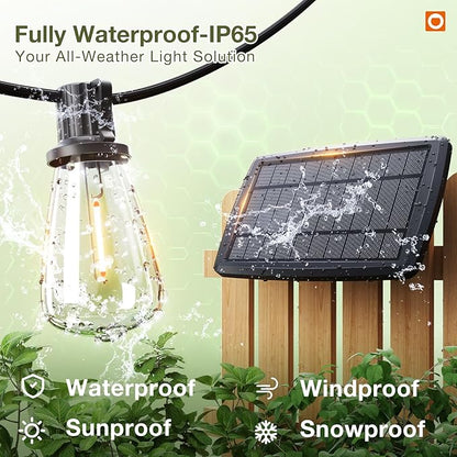 addlon 102(96+6) FT Solar String Lights Waterproof,Patio Light Solar Powered with Remote & USB Port 3 Modes, 30+2 LED Shatterproof Bulbs Outdoor Lighting for Camping Backyard Garden