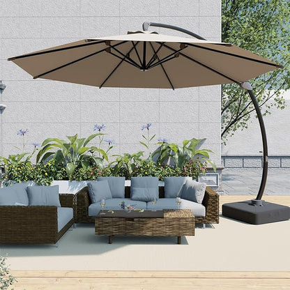 Outdoor Patio Umbrella with Sand Bag Included, 11 FT Deluxe Curvy Cantilever Umbrella Offset Hanging Umbrella with 360° Rotation for Market, Pool, Garden, Backyard, Deck