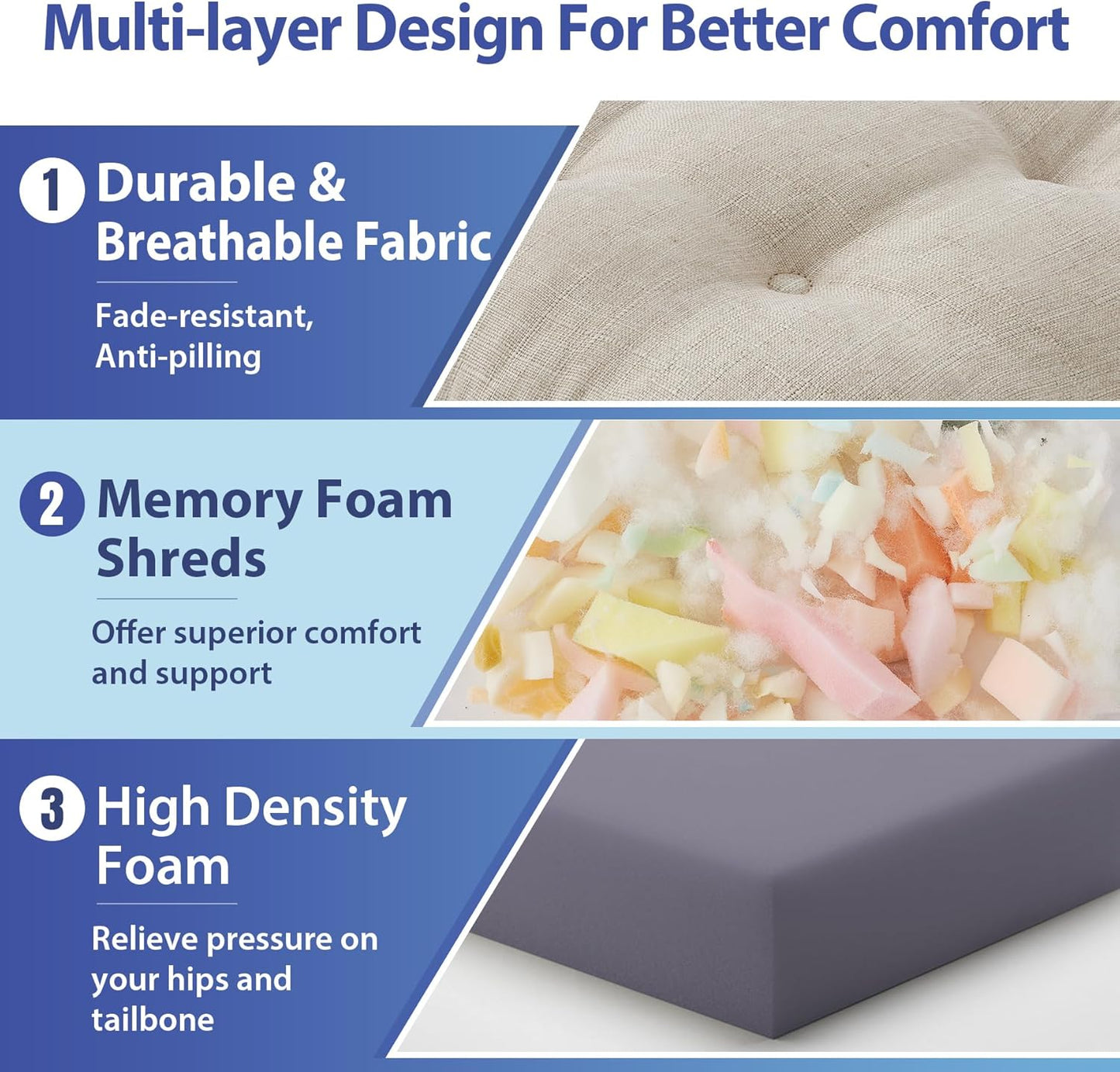 Chair Cushions for Dining Chairs, Dining Chair Cushions, Tufted Indoor Chair Pads with Ties & Non Slip Backing, Seat Cushions for Kitchen Chairs 16.5” x 16.5” x 3.5”, Set of 2, Beige