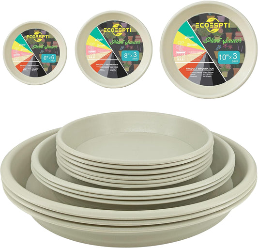 12Pcs Colourful Plant Saucer, 6 8 10 Inch Durable Plastic Plant Tray, Round Plant Pot Saucers, Drip Tray for Indoor and Outdoor Garden, Creamy White