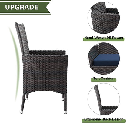 Kurapika 10-Piece Patio Furniture Outdoor Dining Set, Wicker Rattan Patio Dining Table and Chairs Set, Square Tempered Glass Tabletop with Umbrella Hole and 8 Chair Set, for Patio, Backyard, Navy Blue