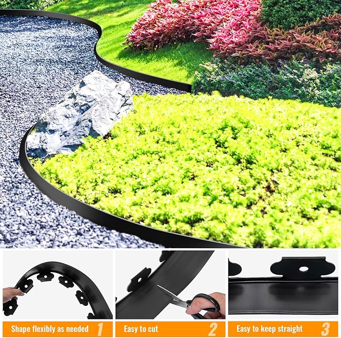 Landscape Edging 2 Inch Tall 100 FT, Garden Edging Border with 5 Pcs Connectors and 60 Pcs Anchoring Spikes for Garden Flower Beds Yard Lawn