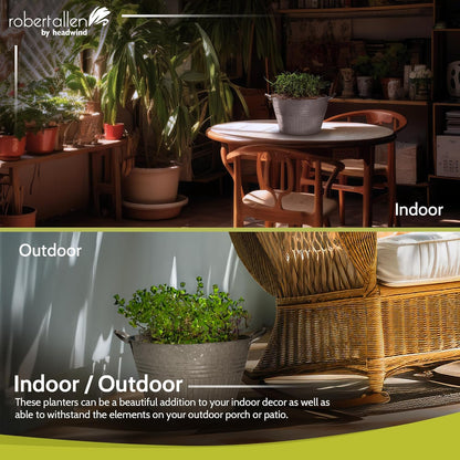 Headwind Round Galvanized Tub Planter with Handles – 14 Inch Lightweight Metal Planter with Drainage Hole – Galvanized Steel Tub for Plants - Metal Flower Pot by Robert Allen