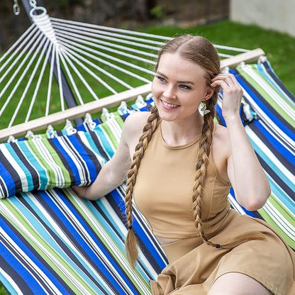 SUNCREAT 2 Person Hammocks for Trees, Lightweight Hammock for Outdoor, Patio, Garden, Backyard, Green Stripes