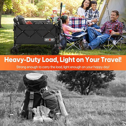 Overmont Ultra-Compact Collapsible Wagon Cart -200L Portable Folding Wagon with All-Terrain Wheels Utility for Beach, Grocery Shopping, Camping, and Gardening – 330lbs Load Capacity Black