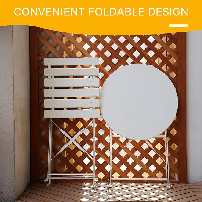Grand patio 3-Piece Folding Bistro Set, 2 Chairs and 1 Table, Weather-Resistant Outdoor/Indoor Conversation Set for Patio, Yard, Garden-White