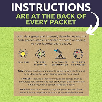 Organic Container Garden Seeds Variety Pack - 10 Individual Packs - 2025 Season - Ruquette arugula, Genovese Basil and More! for Indoor & Outdoor Planting (Non-GMO, Certified Organic)