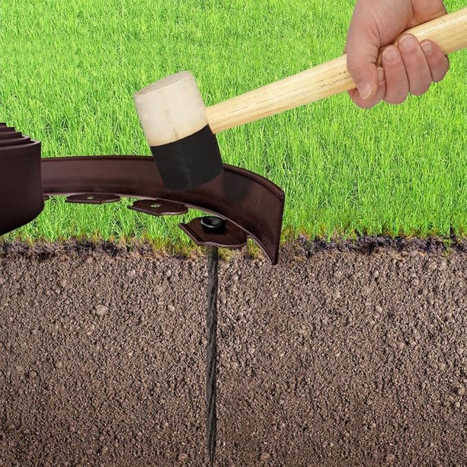 Landscape Edging 60ft Length No Digging Garden Edging Kit Include 54 Spikes, Premium Yard Edging Fence with One Spike per Feet, Brown