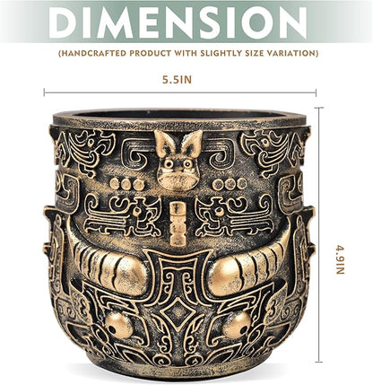 Tribal Vintage Face Planter,Lightweight Unique Plant Pots with Drainage,Eclectic Small Succulent Flower Planters Pots for Outdoor&Indoor Plants,Funny Garden Pot for Room Decor(5.5in)